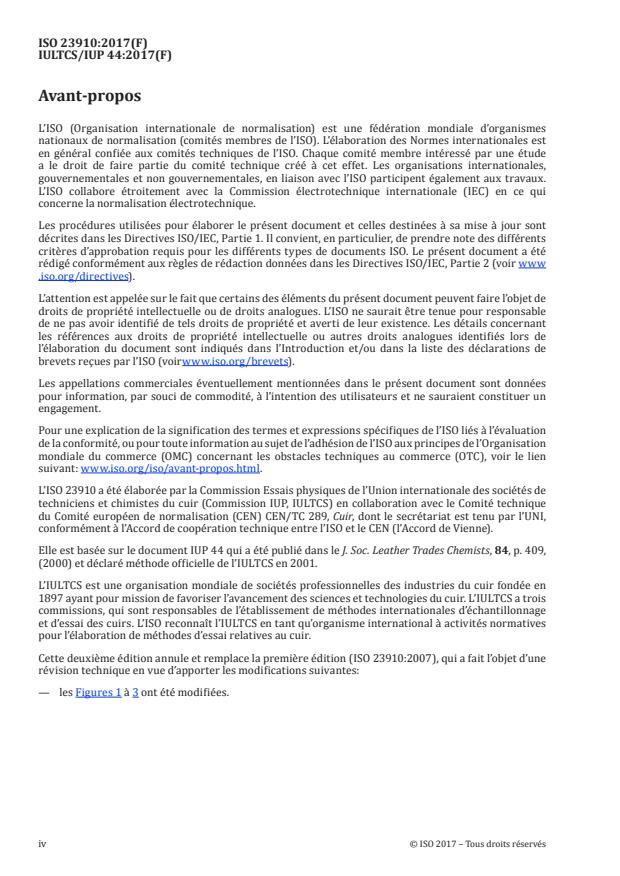 ISO 23910:2017 ISO 23910:2017 - Cuir -- Essais physiques et mécaniques -- Mesurage de la résistance a l'arrachement au point de couture - Page 4 preview