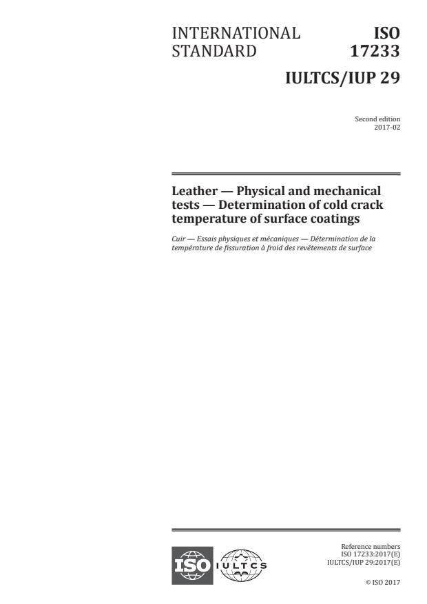 ISO 17233:2017 - Leather -- Physical and mechanical tests -- Determination of cold crack temperature of surface coatings
