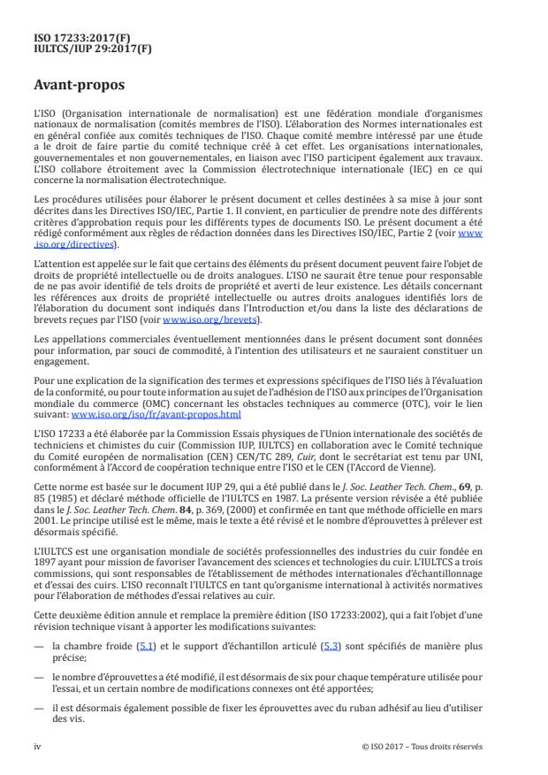 ISO 17233:2017 ISO 17233:2017 - Cuir -- Essais physiques et mécaniques -- Détermination de la température de fissuration a froid des revetements de surface - Page 4 preview