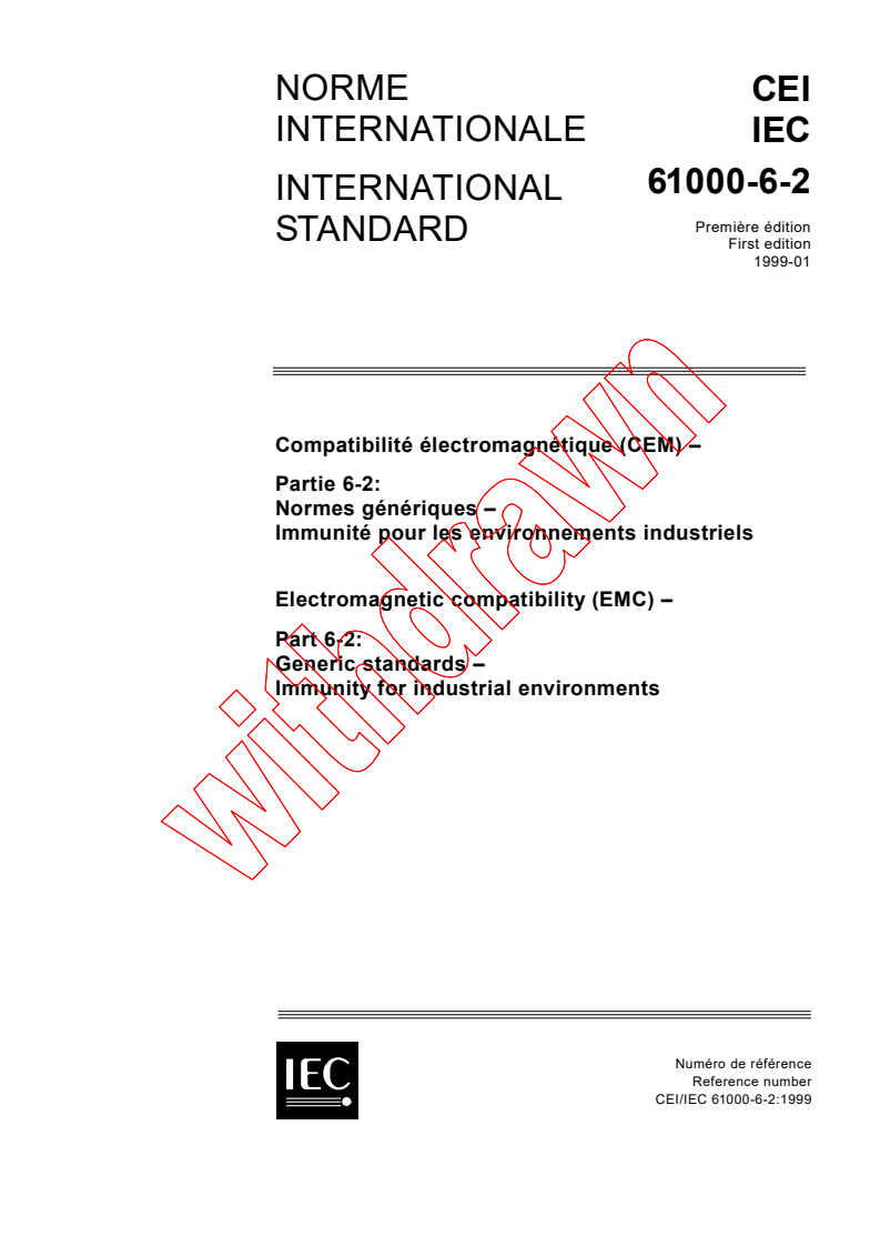 IEC 61000-6-2:1999 - Electromagnetic compatibility (EMC) - Part 6-2: Generic standards - Immunity for industrial environments
Released:1/21/1999
Isbn:2831846633
