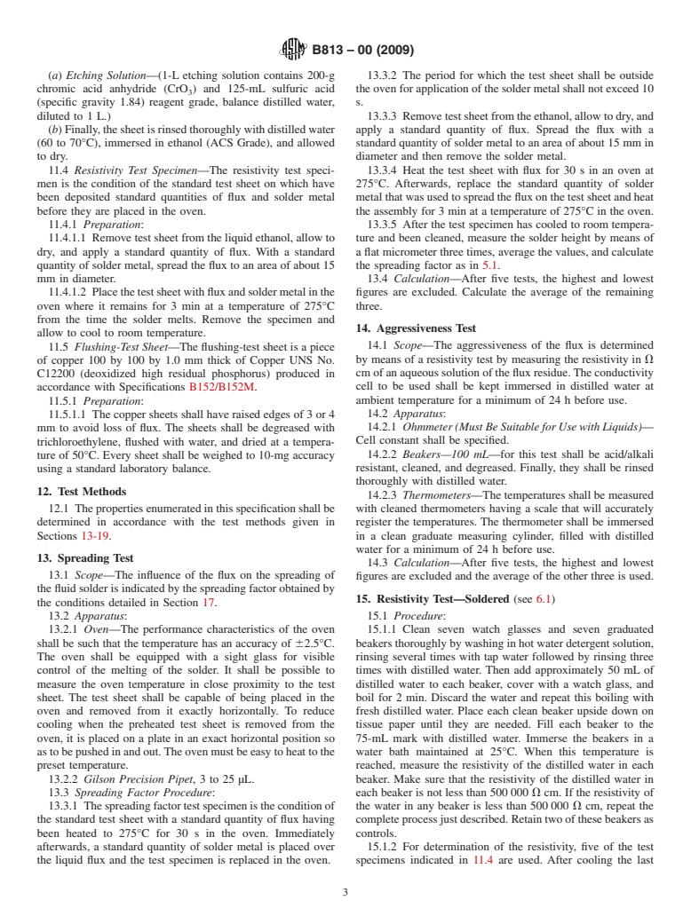 ASTM B813-00(2009) - Standard Specification for Liquid and Paste Fluxes for Soldering of Copper and Copper Alloy Tube