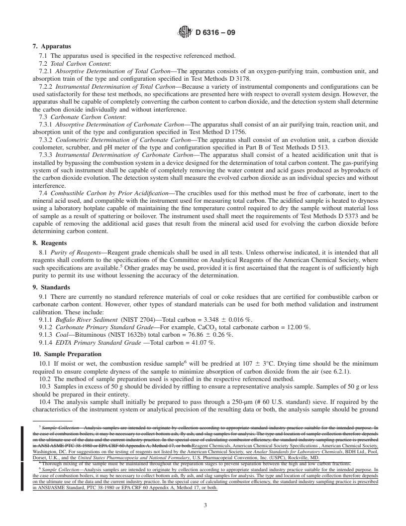 REDLINE ASTM D6316-09 - Standard Test Method for Determination of Total, Combustible and Carbonate Carbon in Solid Residues from Coal and Coke