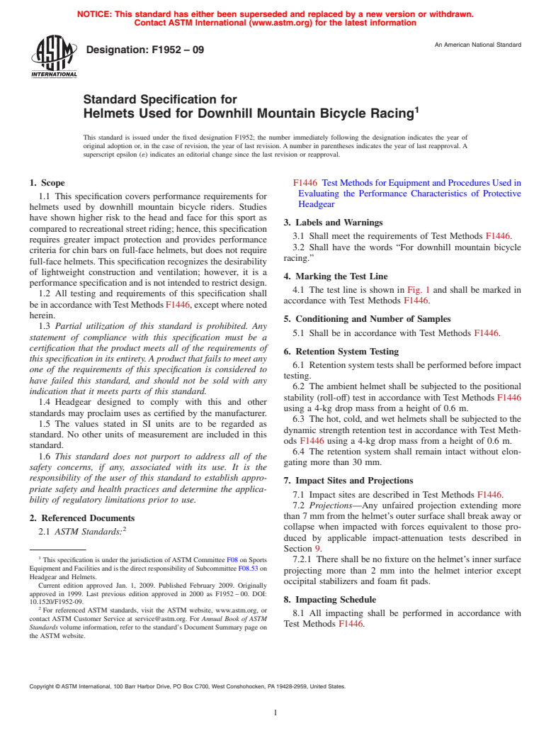 ASTM F1952-09 - Standard Specification for Helmets Used for Downhill Mountain Bicycle Racing