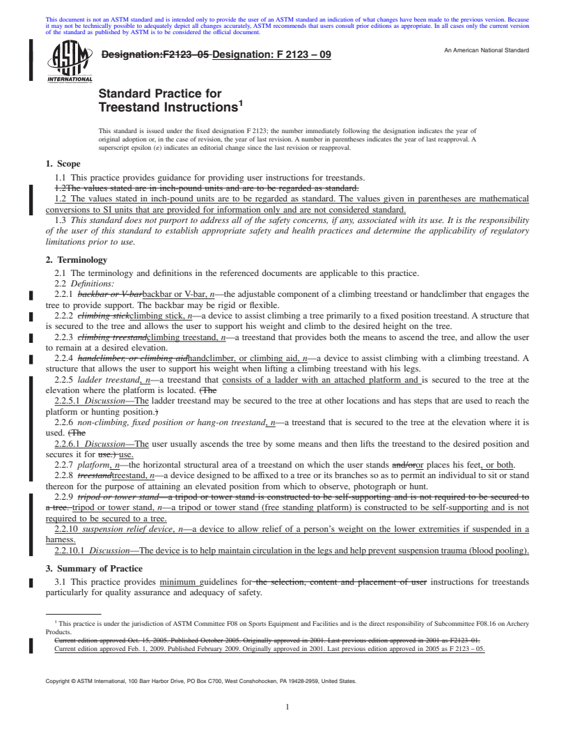 REDLINE ASTM F2123-09 - Standard Practice for Treestand Instructions