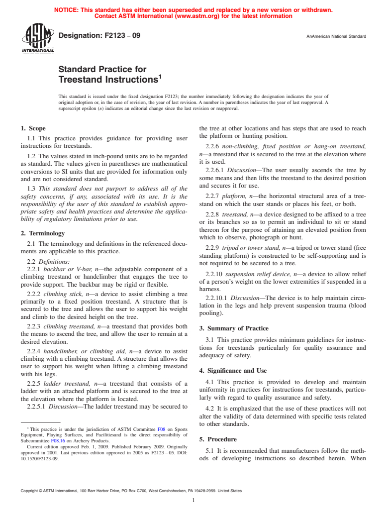 ASTM F2123-09 - Standard Practice for Treestand Instructions