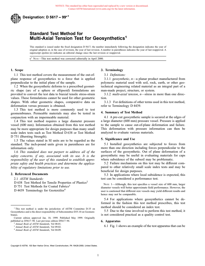 ASTM D5617-99e1 - Standard Test Method for Multi-Axial Tension Test for Geosynthetics