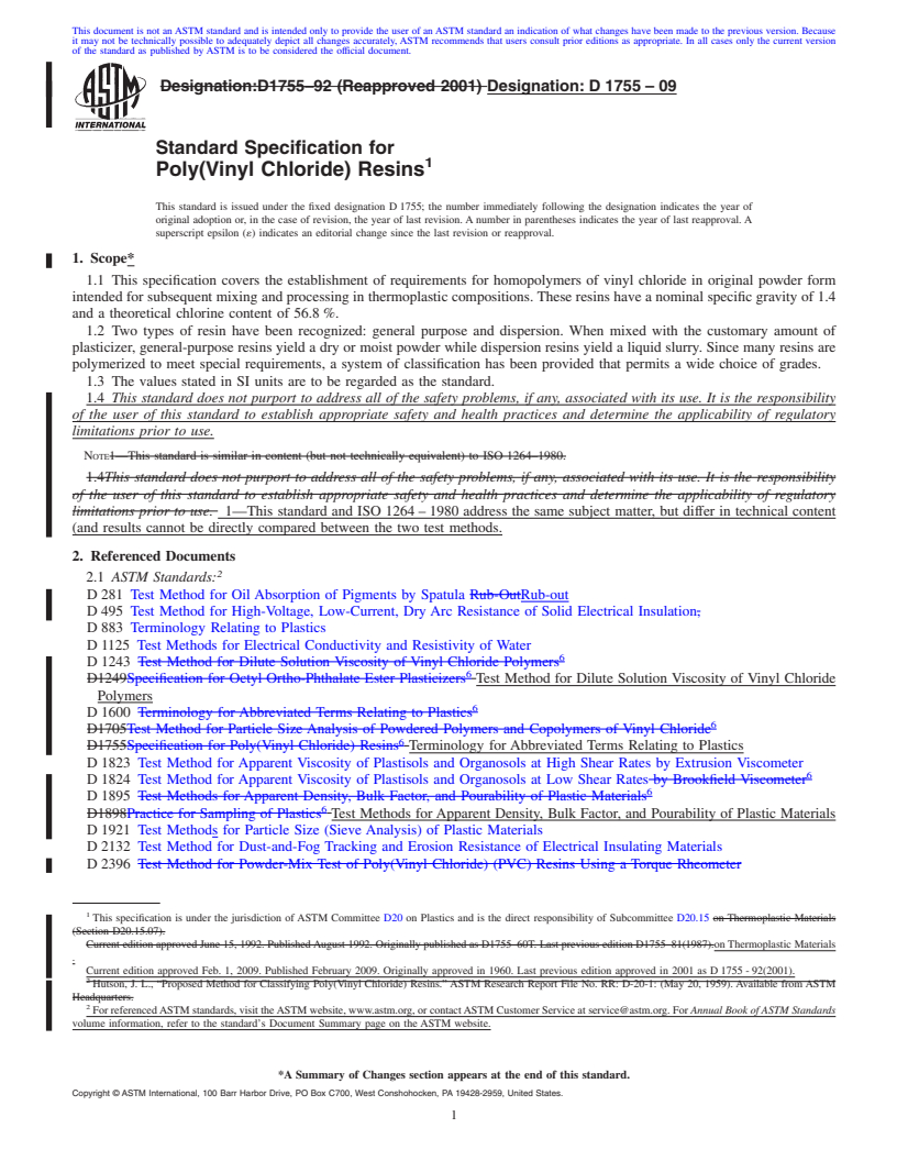 REDLINE ASTM D1755-09 - Standard Specification for Poly(Vinyl Chloride) Resins