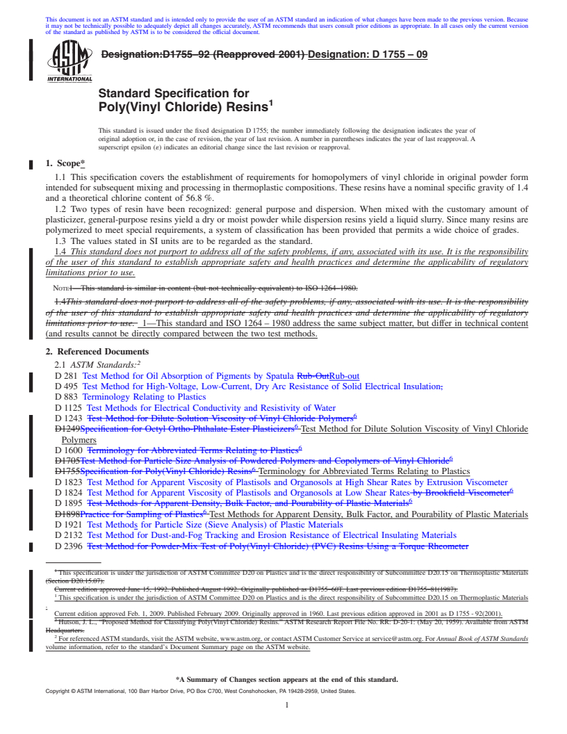 REDLINE ASTM D1755-09 - Standard Specification for Poly(Vinyl Chloride) Resins