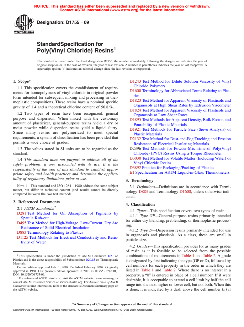 ASTM D1755-09 - Standard Specification for Poly(Vinyl Chloride) Resins