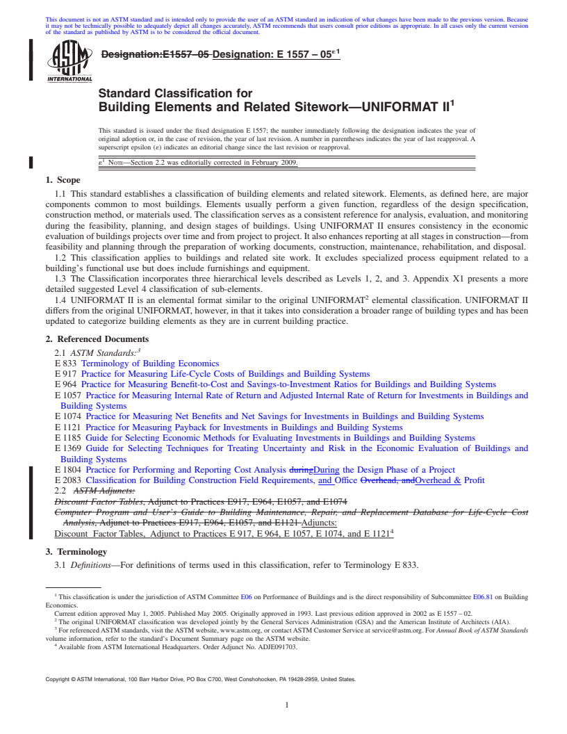 REDLINE ASTM E1557-05e1 - Standard Classification for Building Elements and Related Sitework-UNIFORMAT II