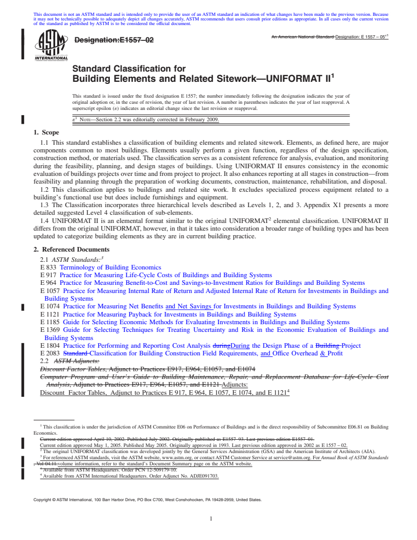 REDLINE ASTM E1557-05e1 - Standard Classification for Building Elements and Related Sitework-UNIFORMAT II