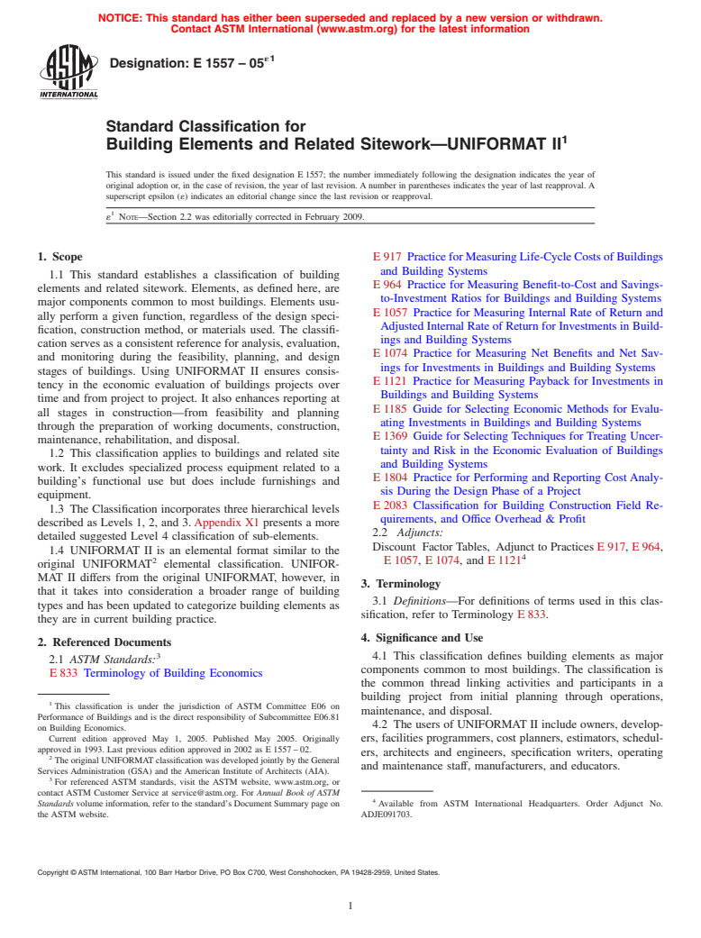 ASTM E1557-05e1 - Standard Classification for Building Elements and Related Sitework-UNIFORMAT II