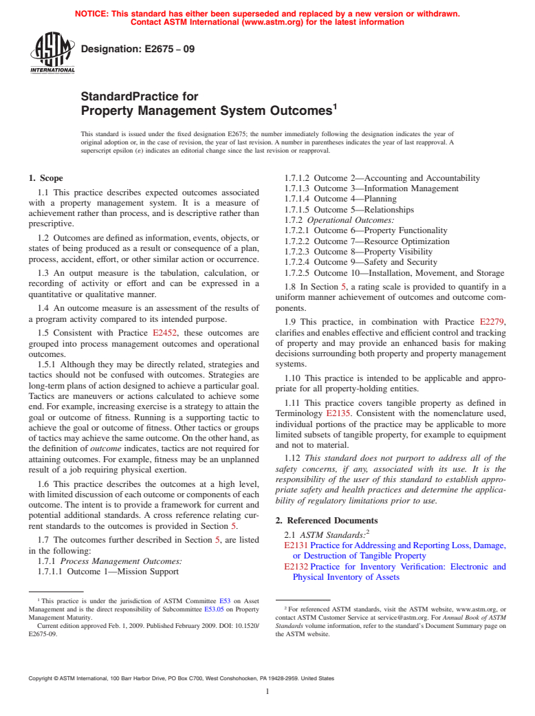 ASTM E2675-09 - Standard Practice for Property Management System Outcomes