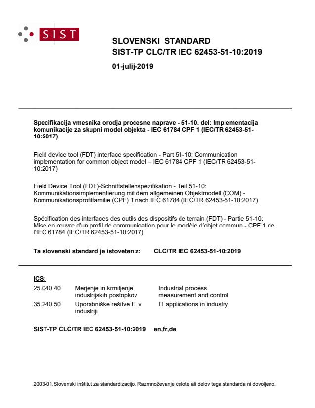 TP CLC/TR IEC 62453-51-10:2019 - BARVE