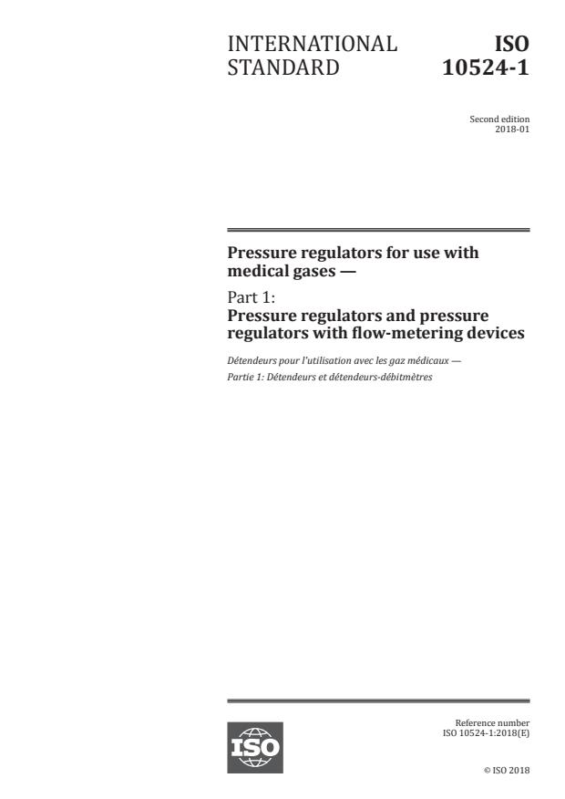 ISO 10524-1:2018 - Pressure regulators for use with medical gases