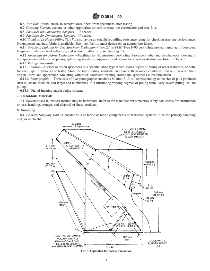 REDLINE ASTM D3514-09 - Standard Test Method for Pilling Resistance and Other Related Surface Changes of Textile Fabrics: Elastomeric Pad