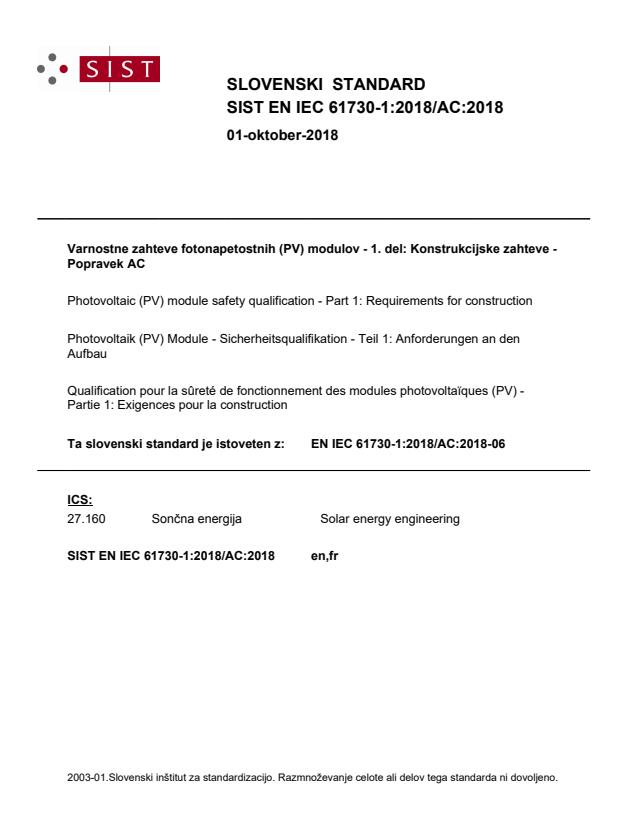 EN IEC 61730-1:2018/AC:2018-06 - Photovoltaic (PV) module safety 