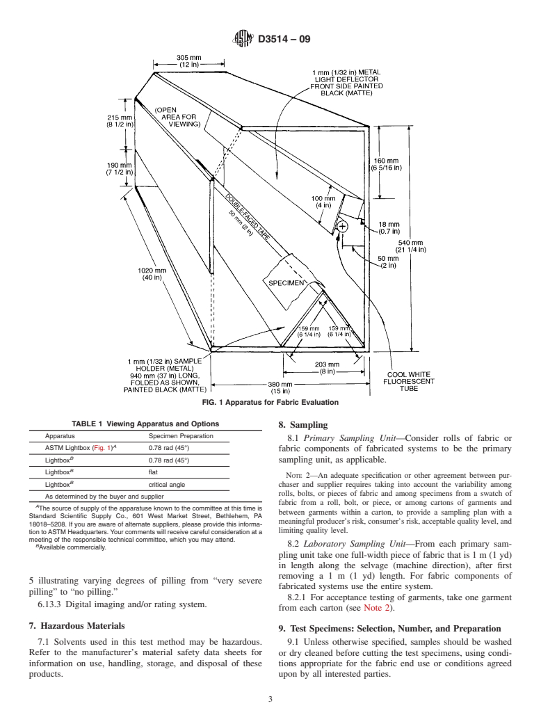 ASTM D3514-09 - Standard Test Method for Pilling Resistance and Other Related Surface Changes of Textile Fabrics: Elastomeric Pad