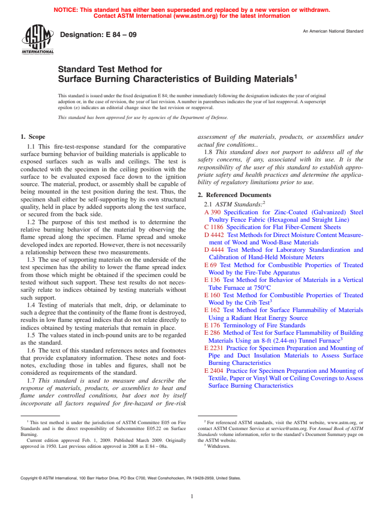 ASTM E84-09 - Standard Test Method for  Surface Burning Characteristics of Building Materials