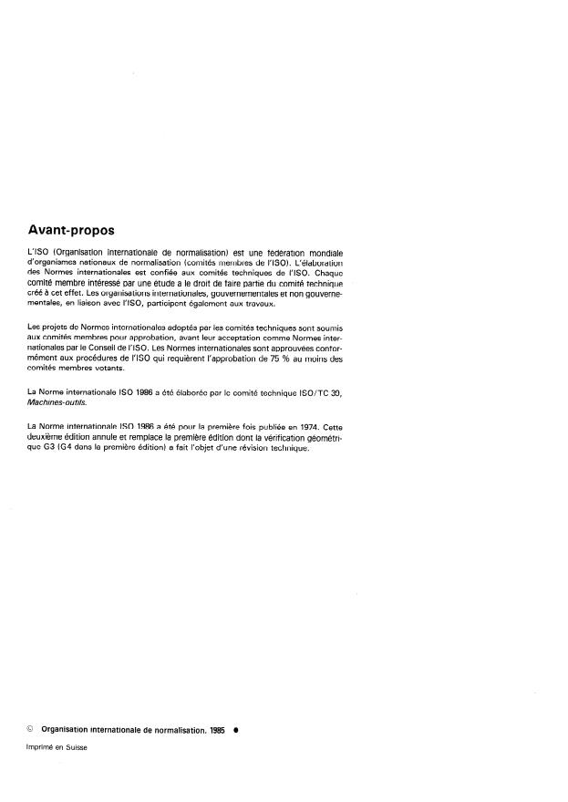 ISO 1986:1985 ISO 1986:1985 - Conditions de réception des machines a rectifier les surfaces planes, a broche porte-meule a axe horizontal -- Contrôle de la précision - Page 2 preview