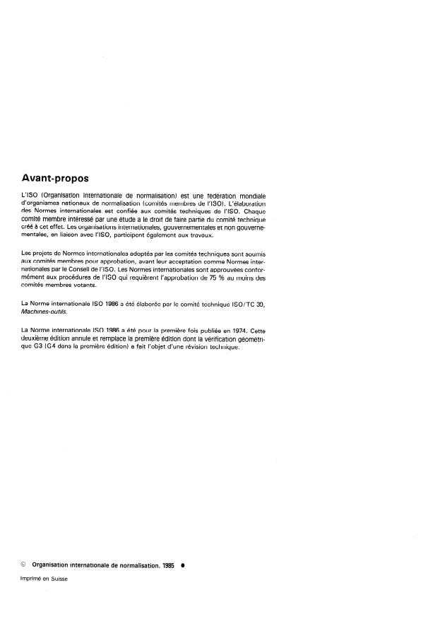 ISO 1986:1985 ISO 1986:1985 - Conditions de réception des machines a rectifier les surfaces planes, a broche porte-meule a axe horizontal -- Contrôle de la précision - Page 2 preview
