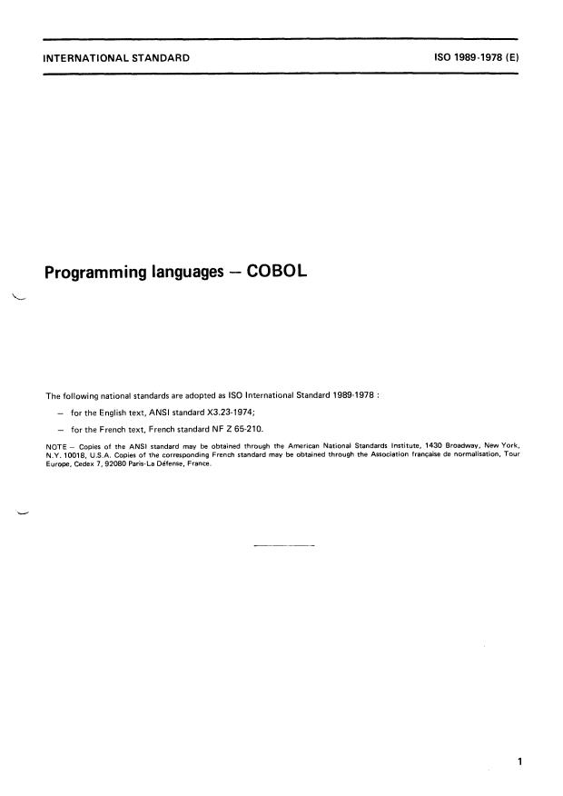 ISO 1989:1978 - Programming languages -- COBOL
