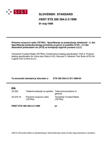 P ETS 300 394-2-3:1999