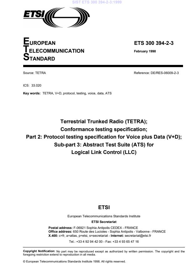 ETS 300 394-2-3:1999