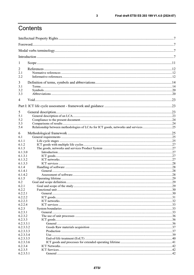 ETSI ES 203 199 V1.4.0 (2024-07) - Environmental Engineering (EE); Methodology for environmental Life Cycle Assessment (LCA) of Information and Communication Technology (ICT) goods, networks and services