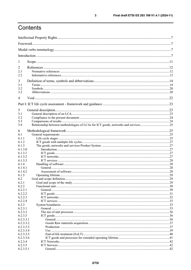 ETSI ES 203 199 V1.4.1 (2024-11) - Environmental Engineering (EE); Methodology for environmental Life Cycle Assessment (LCA) of Information and Communication Technology (ICT) goods, networks and services