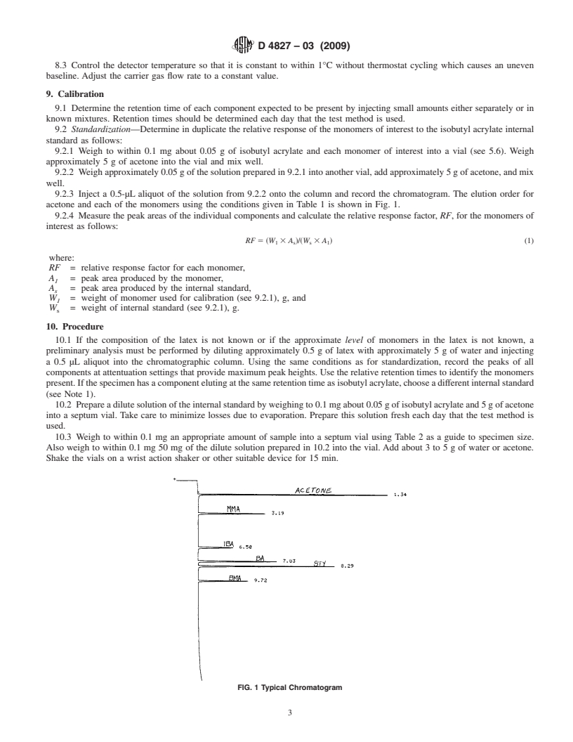 REDLINE ASTM D4827-03(2009) - Standard Test Method for Determining the Unreacted Monomer Content of Latexes Using Capillary Column Gas Chromatography