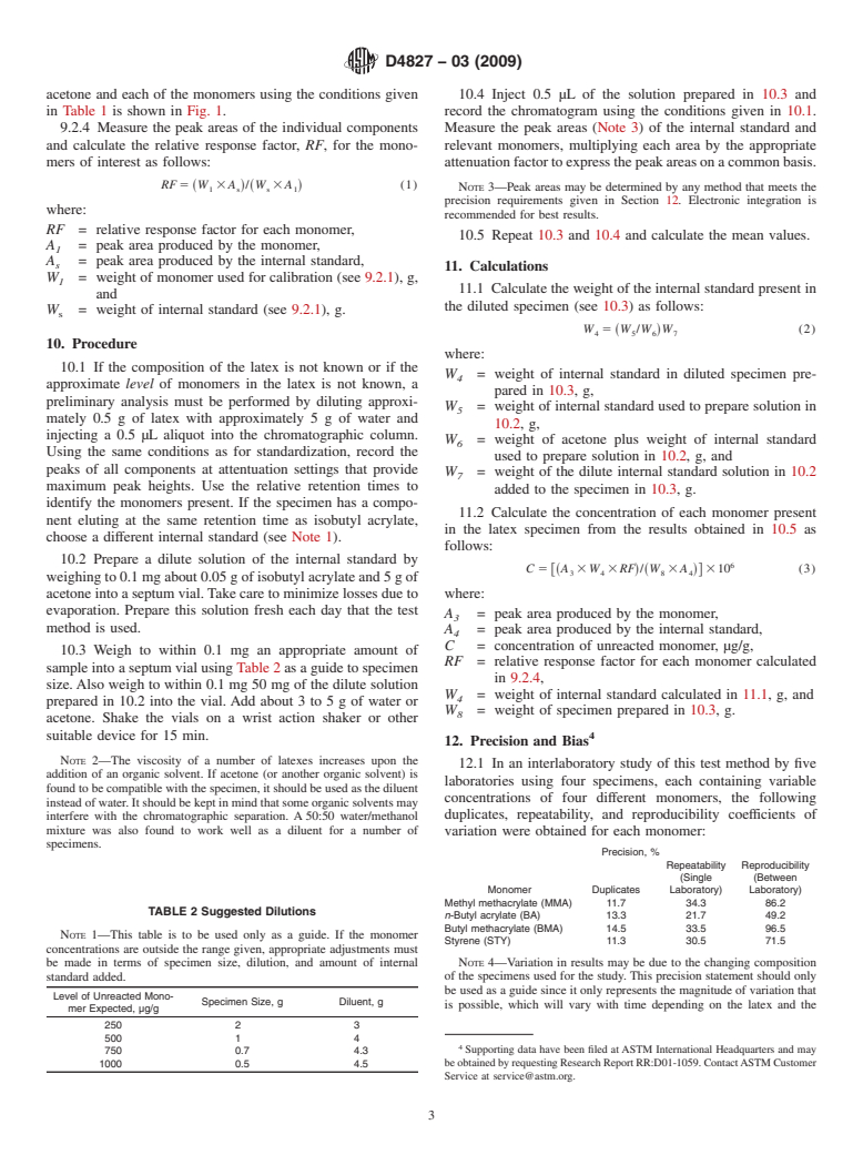 ASTM D4827-03(2009) - Standard Test Method for Determining the Unreacted Monomer Content of Latexes Using Capillary Column Gas Chromatography