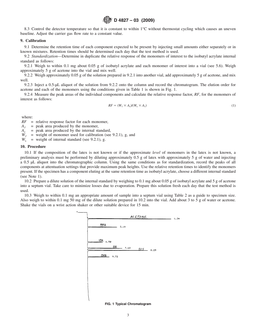 REDLINE ASTM D4827-03(2009) - Standard Test Method for Determining the Unreacted Monomer Content of Latexes Using Capillary Column Gas Chromatography