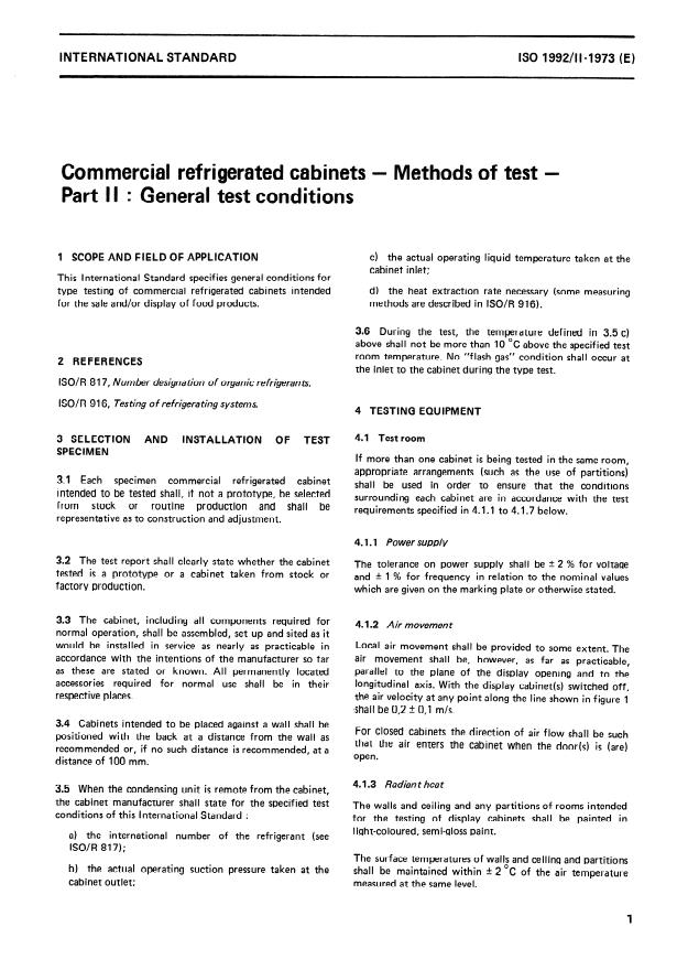 ISO 1992-2:1973 - Commercial refrigerated cabinets -- Methods of test