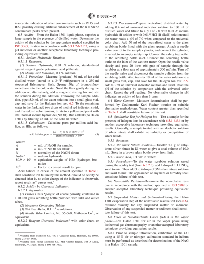 ASTM D5632-01 - Standard Specification for Halon 1301, Bromotrifluoromethane (CF<sub>3</sub>Br)