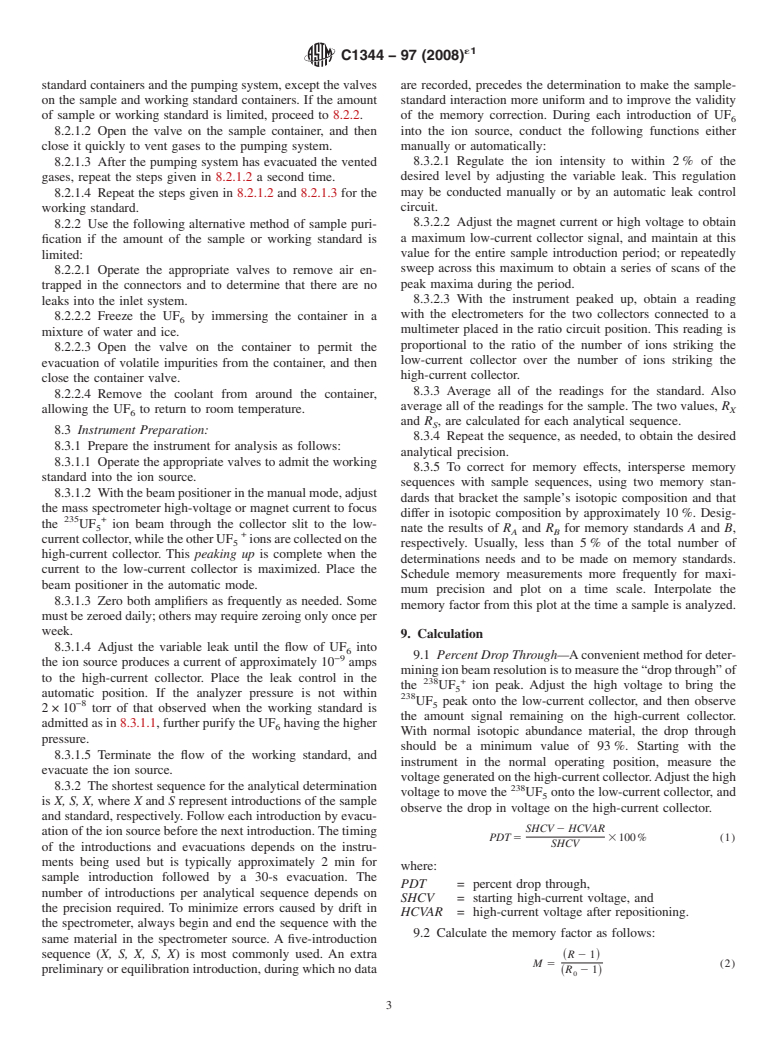 ASTM C1344-97(2008)e1 - Standard Test Method for Isotopic Analysis of Uranium Hexafluoride by Single-Standard Gas Source Mass Spectrometer Method