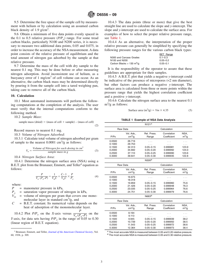 ASTM D6556-09 - Standard Test Method for Carbon Black-Total and External Surface Area by Nitrogen Adsorption