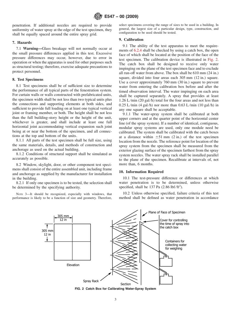 ASTM E547-00(2009) - Standard Test Method for Water Penetration of Exterior Windows, Skylights, Doors, and Curtain Walls by Cyclic Static Air Pressure Difference