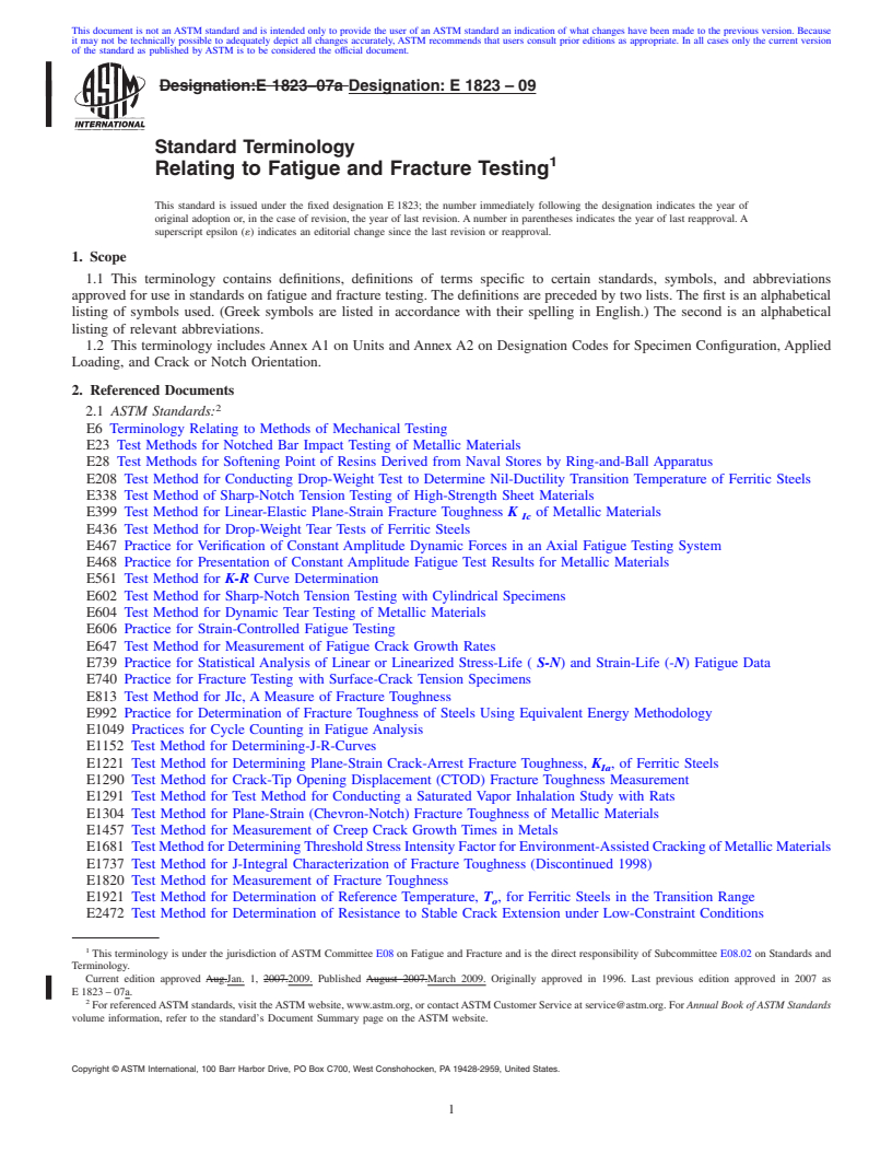 REDLINE ASTM E1823-09 - Standard Terminology Relating to Fatigue and Fracture Testing