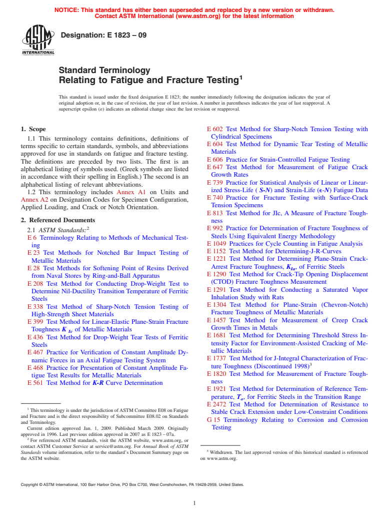 ASTM E1823-09 - Standard Terminology Relating to Fatigue and Fracture Testing