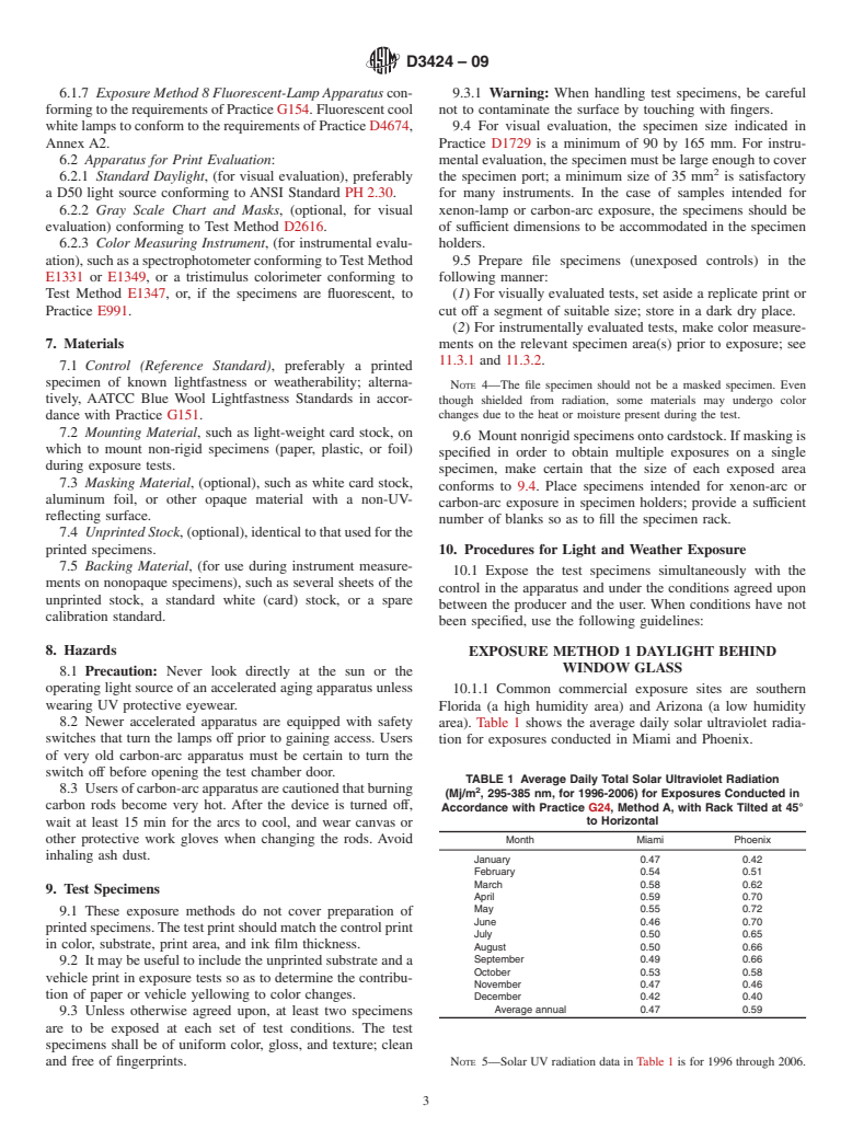 ASTM D3424-09 - Standard Practice for Evaluating the Relative Lightfastness and Weatherability of Printed  Matter