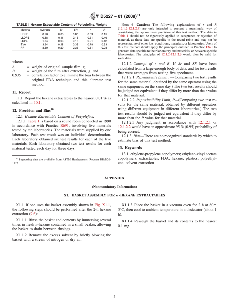 ASTM D5227-01(2008)e1 - Standard Test Method for Measurement of Hexane Extractable Content of Polyolefins