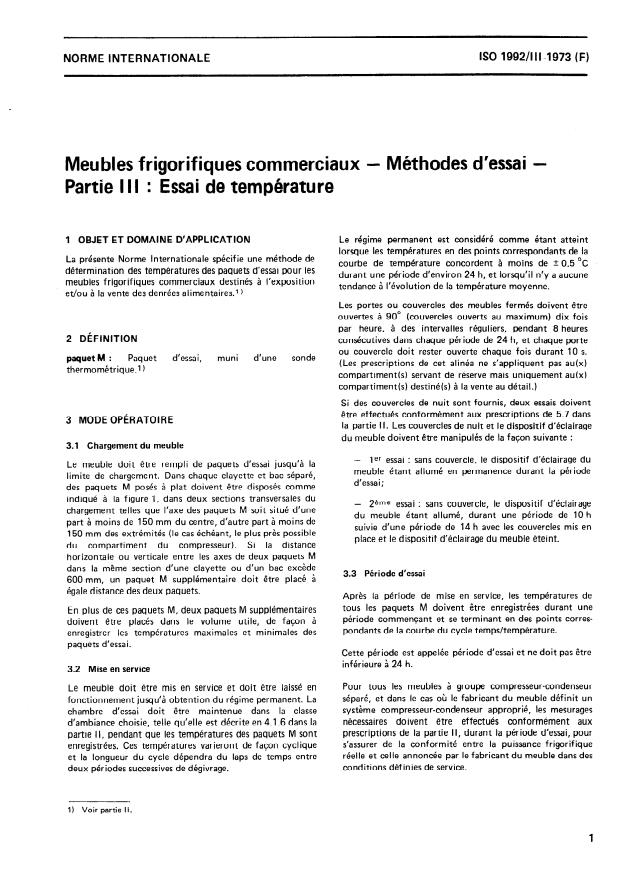 ISO 1992-3:1973 - Meubles frigorifiques commerciaux -- Méthodes d'essai