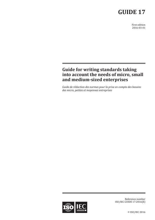 ISO/IEC Guide 17:2016 - Guide for writing standards taking into account the needs of micro, small and medium-sized enterprises