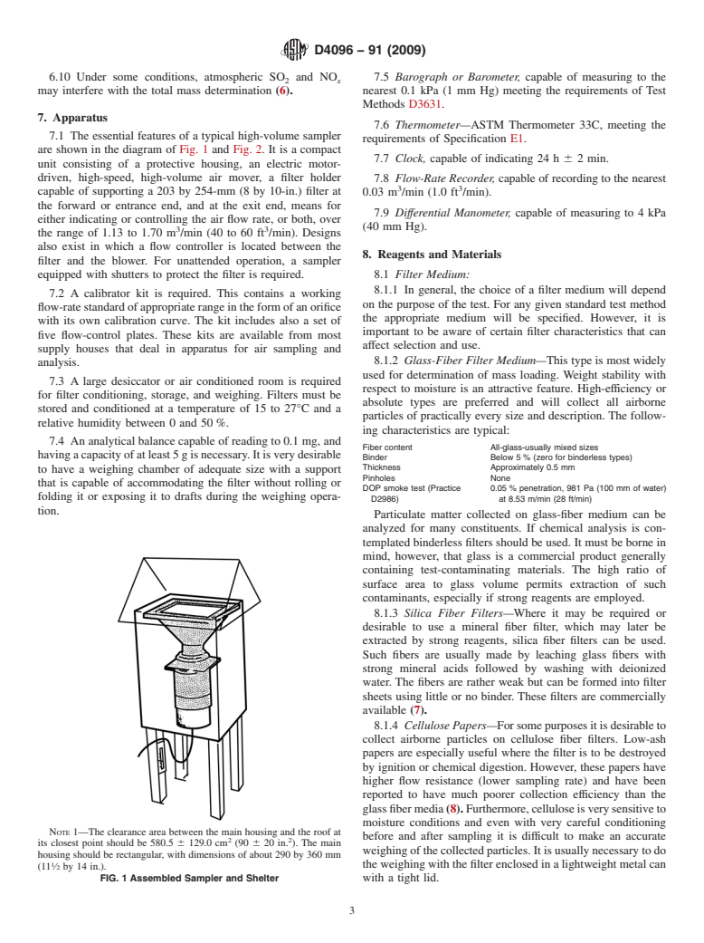 ASTM D4096-91(2009) - Standard Test Method for Determination of Total Suspended Particulate Matter in the Atmosphere (High-Volume Sampler Method)