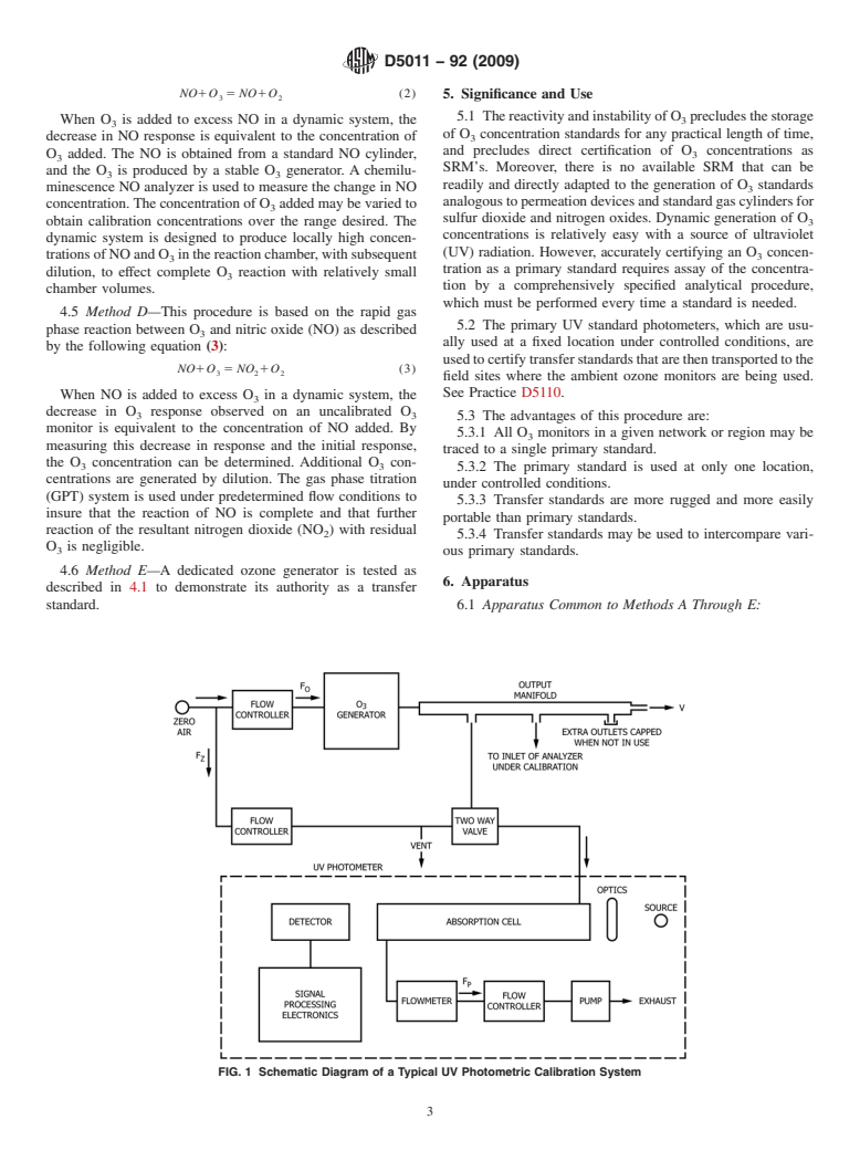 ASTM D5011-92(2009) - Standard Practices for Calibration of Ozone Monitors Using Transfer Standards