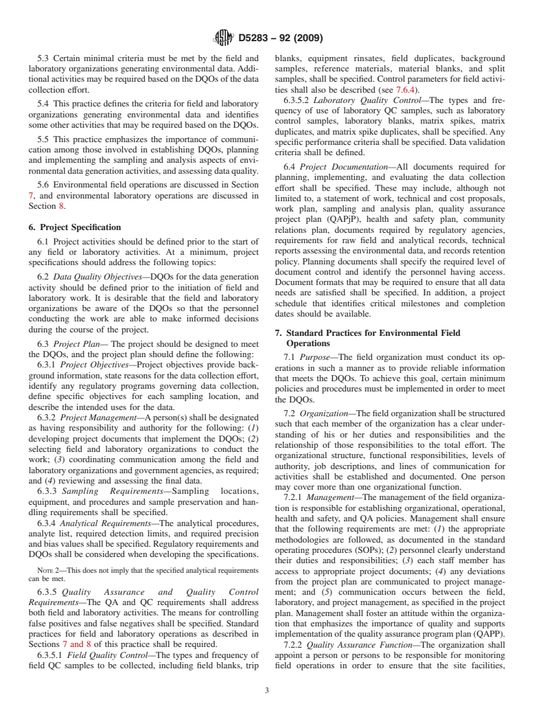 ASTM D5283-92(2009) - Standard Practice for Generation of Environmental Data Related to Waste Management Activities: Quality Assurance and Quality Control Planning and Implementation