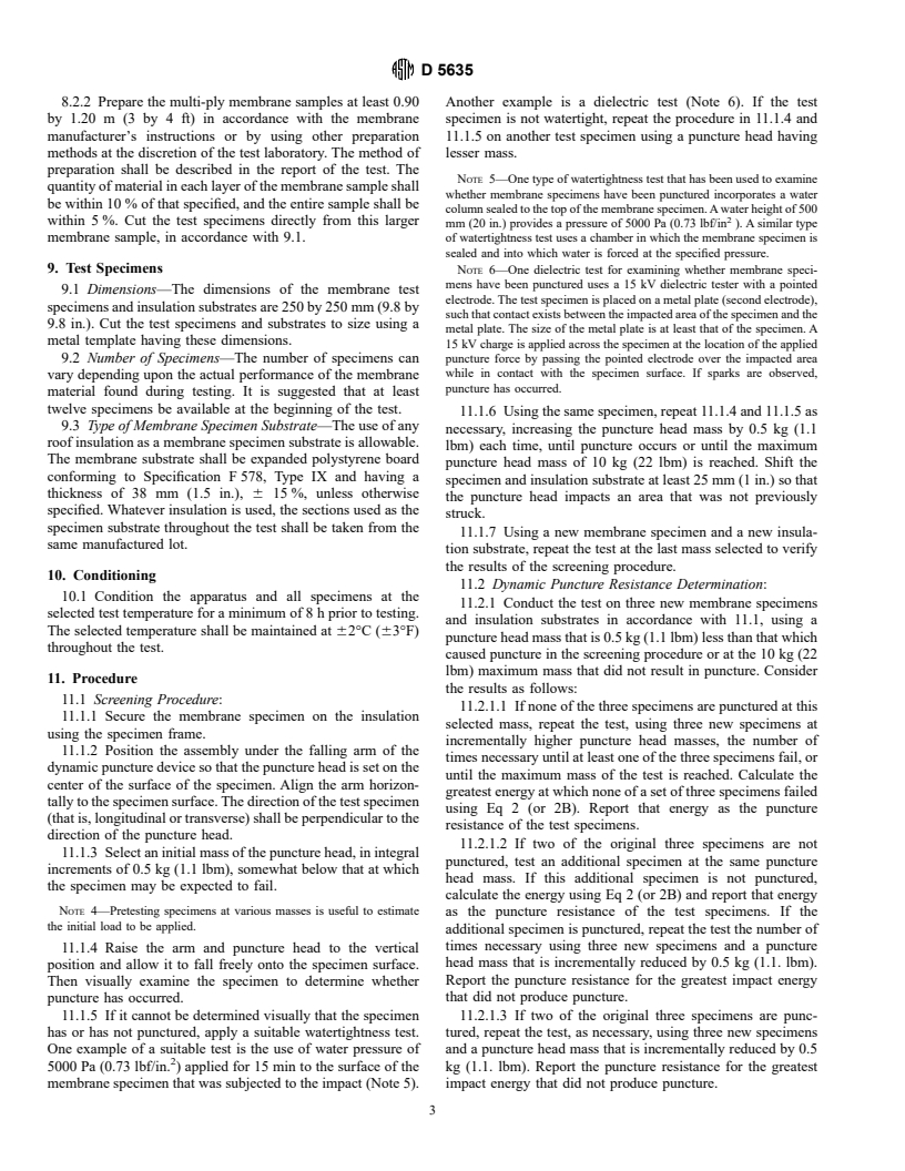 ASTM D5635-98 - Standard Test Method for Dynamic Puncture Resistance of Roofing Membrane Specimens