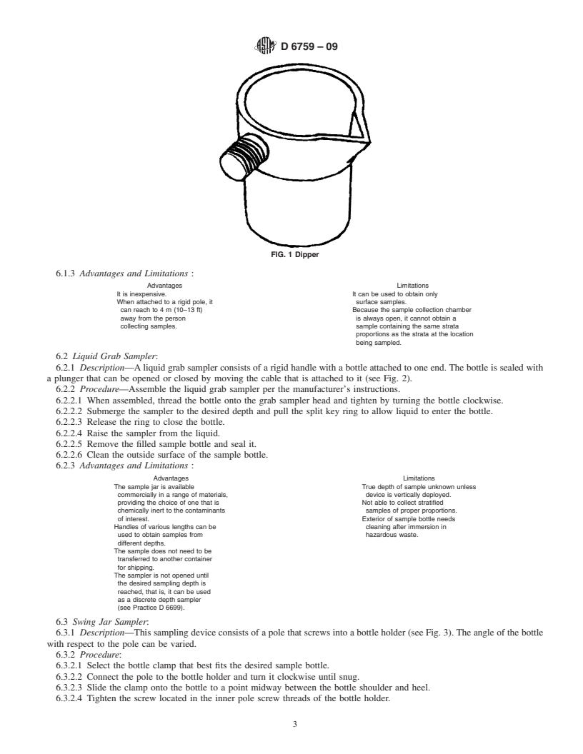 REDLINE ASTM D6759-09 - Standard Practice for Sampling Liquids Using Grab and Discrete Depth Samplers