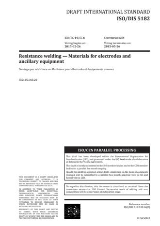 ISO 5182:2016 - Resistance welding -- Materials for electrodes and ancillary equipment
